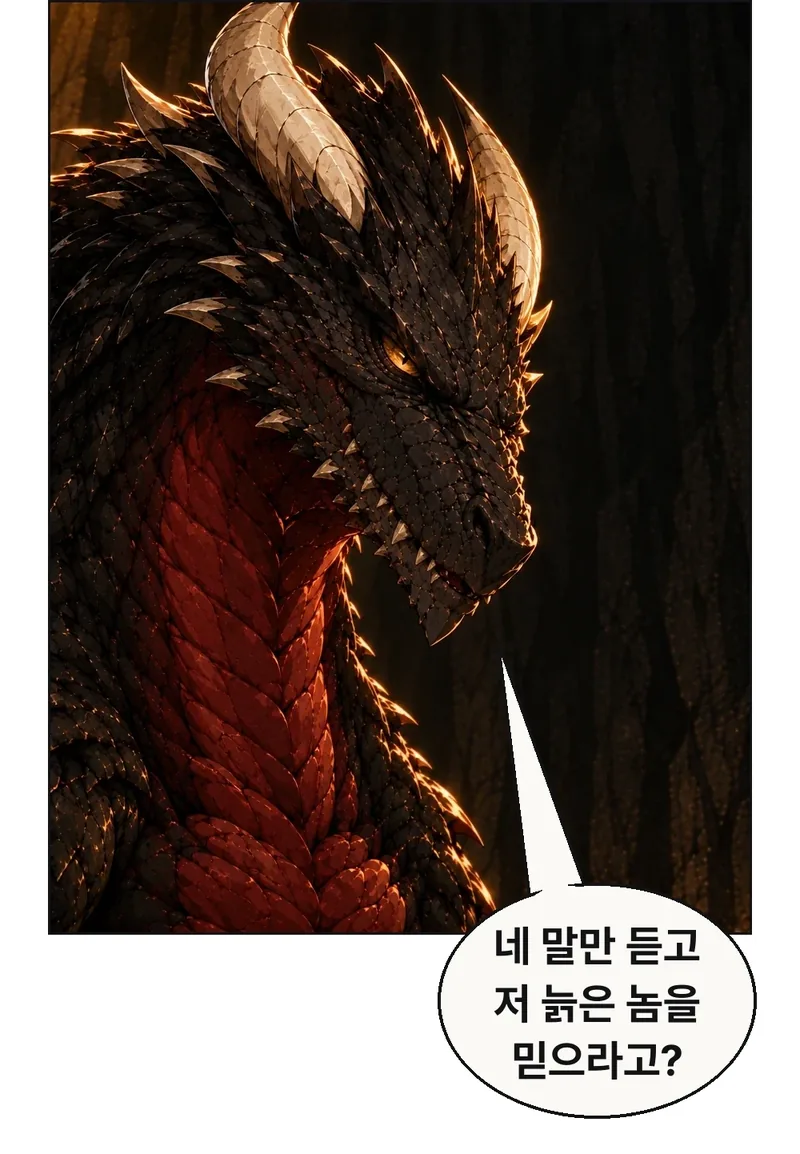 칼바르가 다시 그림곱을 보며 의심을 드러낸다. / 칼바르: 네 말만 듣고 저 늙은 놈을 믿으라고?
